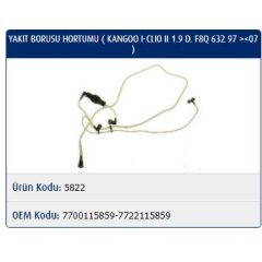 YAKIT BORUSU HORTUMU KANGOO I-CLIO II 1.9 D. F8Q 632 97 07