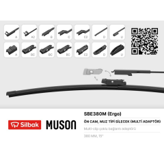 SİLECEK SÜPÜRGESİ MUZ TİPİ 380mm A. BC.C2.D VE U TİPİ KOLLAR ICIN MULTİ ADAPTORLÜ