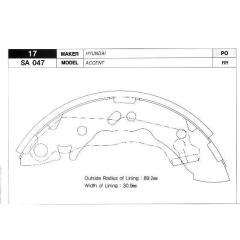 ARKA KAMPANA PABUÇ BALATA HYUNDAI ACCENT 1.3L 1.5L 4G13 4G15 95-00 / ATOS 1.0L 1.1L 98