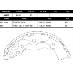 ARKA KAMPANA PABUÇ BALATA HYUNDAI ACCENT ERA 1.5L CRDi dizel 06-10 / 1.4L G4EE benzinli 06-10 / 1.6L benzinli 16V DOHC 06-10 ABS siz araçlar için