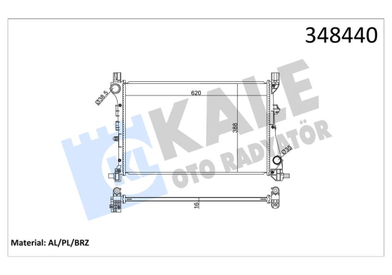 MOTOR SU RADYATÖRÜ FIAT EGEA 15 1.3D MTJ 1.4 AL-PL-BRZ 620x388x16