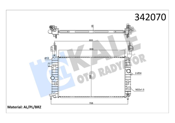 RADYATÖR MERIVA 1.4 16V Twinport-1.6-1.6 16V-1.8: AC KLİMASIZ MEK 607x366x29
