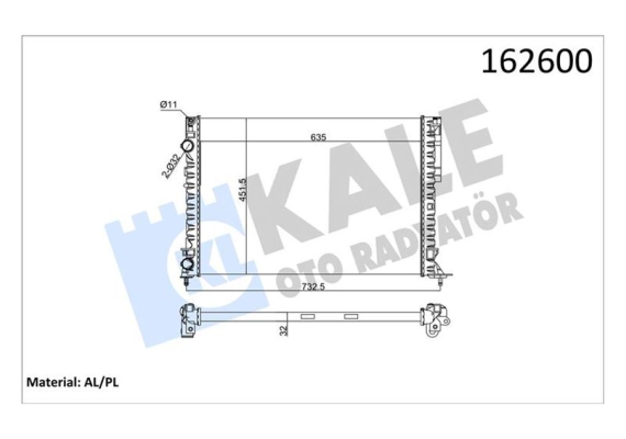 RADYATÖR LGN 97-01 -ESPACE III 99-02 1.6-1.8-2.0-1.9D KLİMASIZ MEK 635x425x18 2 SIRA AL PL