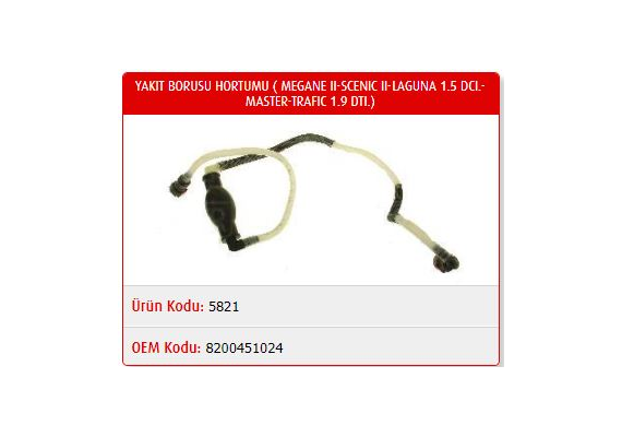 YAKIT BORUSU HORTUMU MEGANE II-SCENIC II-LAGUNA 1.5 DCI.-MASTER-TRAFIC 1.9 DTI.