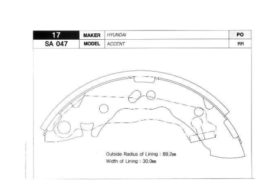ARKA KAMPANA PABUÇ BALATA HYUNDAI ACCENT 1.3L 1.5L 4G13 4G15 95-00 / ATOS 1.0L 1.1L 98