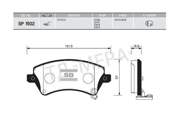 ÖN FREN BALATA TOYOTA COROLLA 1.4L 1.6L 4ZZ-FE 3ZZ-FE ZZE120 ZZE121 VVTi 02-06 / 1.4L 1NDTV NDE120 04-06
