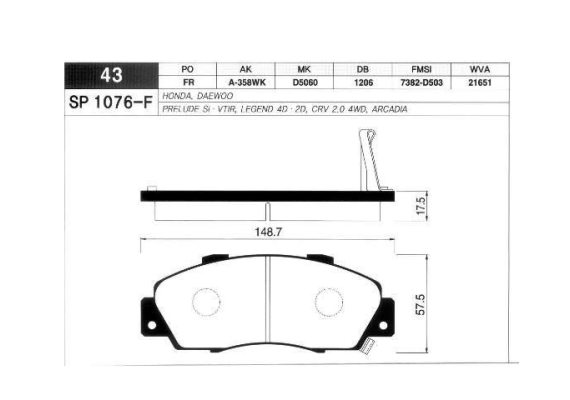 ÖN FREN BALATA HONDA ACCORD EURO 2.0L F20Z1 F20B5 CE8 CH3 A/T 96-02 / CR-V 2.0L B20B3 B20Z1 RD1 96-01 / HR-V 1.6L D16W1 GH 99-07