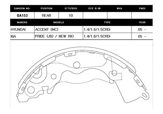 ARKA KAMPANA PABUÇ BALATA HYUNDAI ACCENT ERA 1.5L CRDi dizel 06-10 / 1.4L G4EE benzinli 06-10 / 1.6L benzinli 16V DOHC 06-10 ABS siz araçlar için